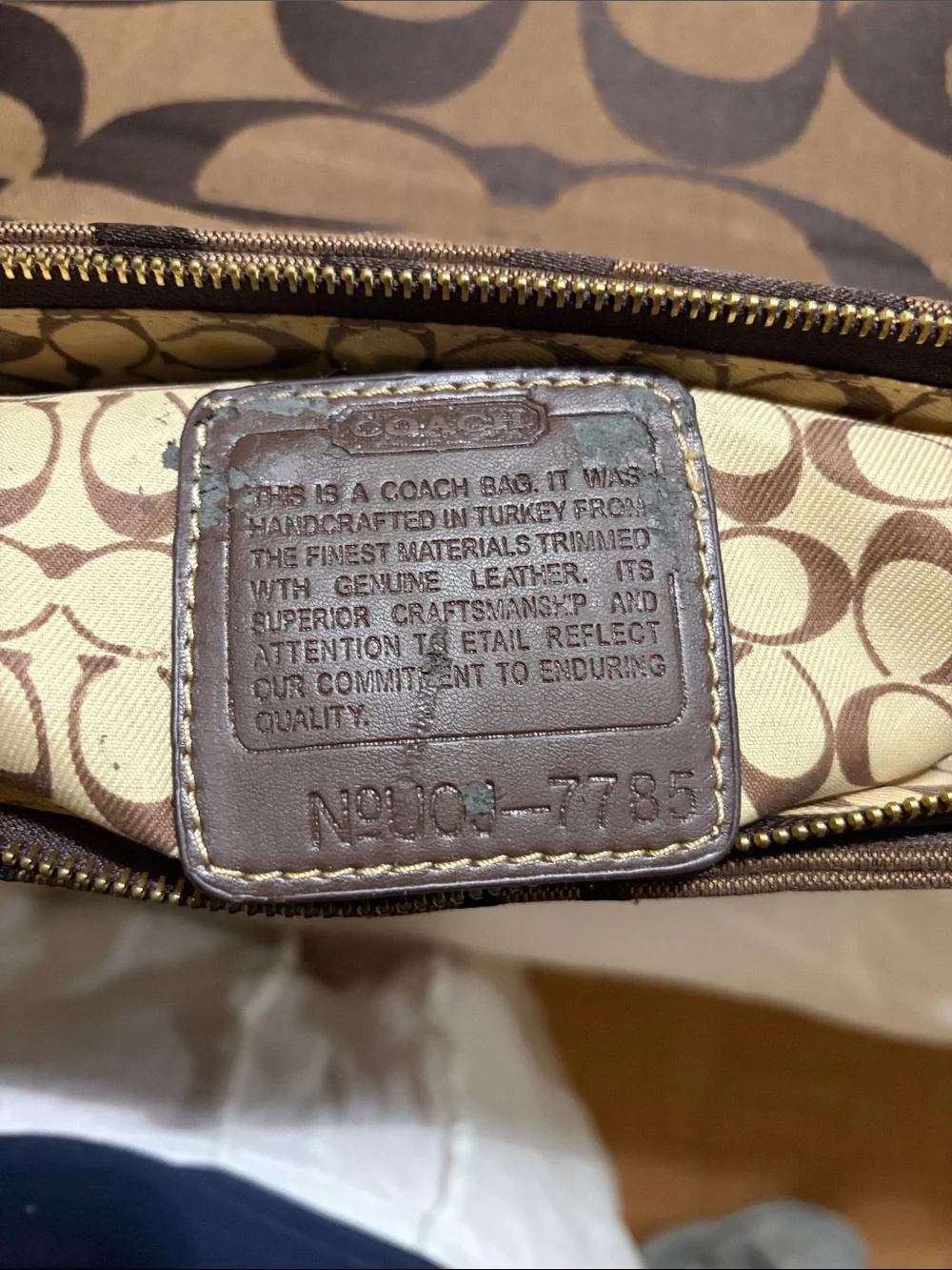 Vintage Coach Brown Signature Canvas Messenger Bag with Dark Brown Strap